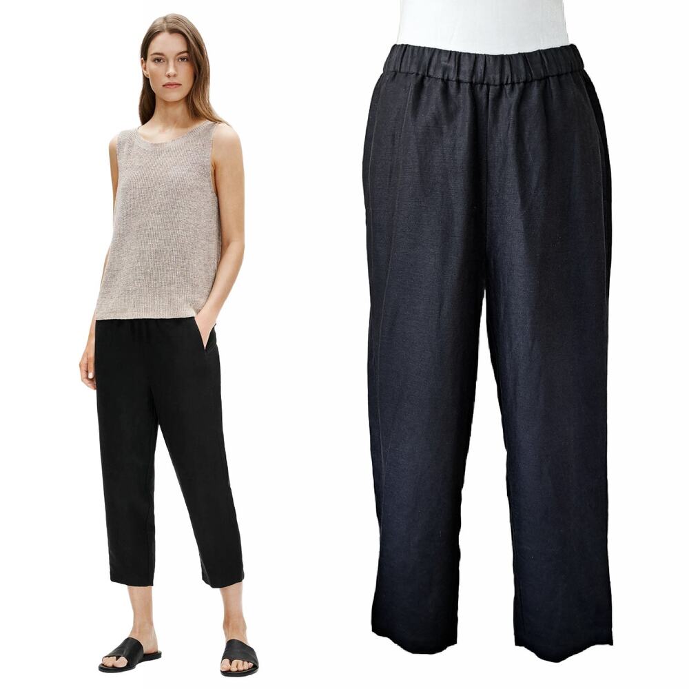 Eileen Fisher Tencel & Organic Linen Slub Easy Pant Size Small Black Crop